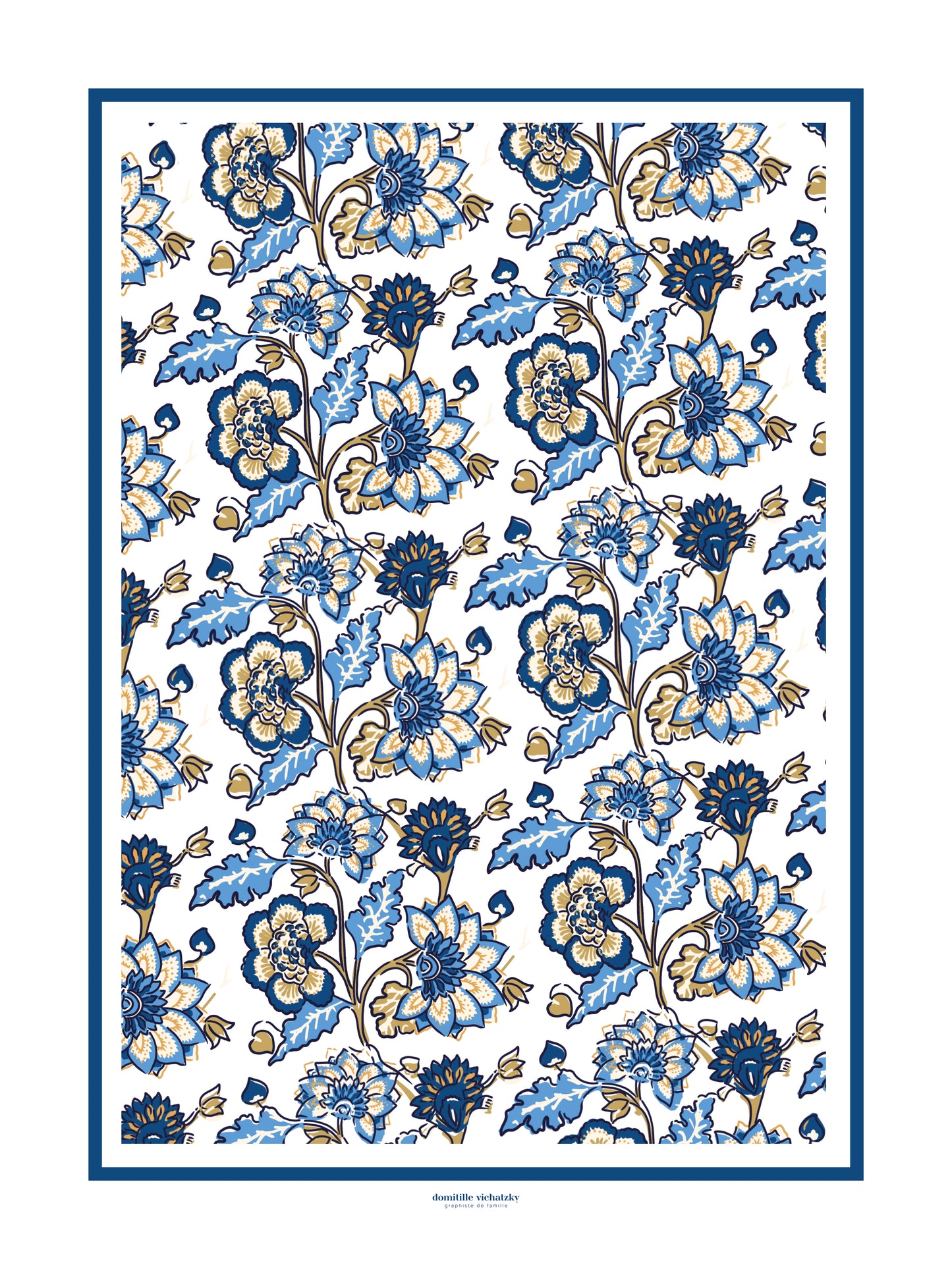 Affiche Aniya Bleu Cobalt - - motifs indiens – Inspiration blockprint