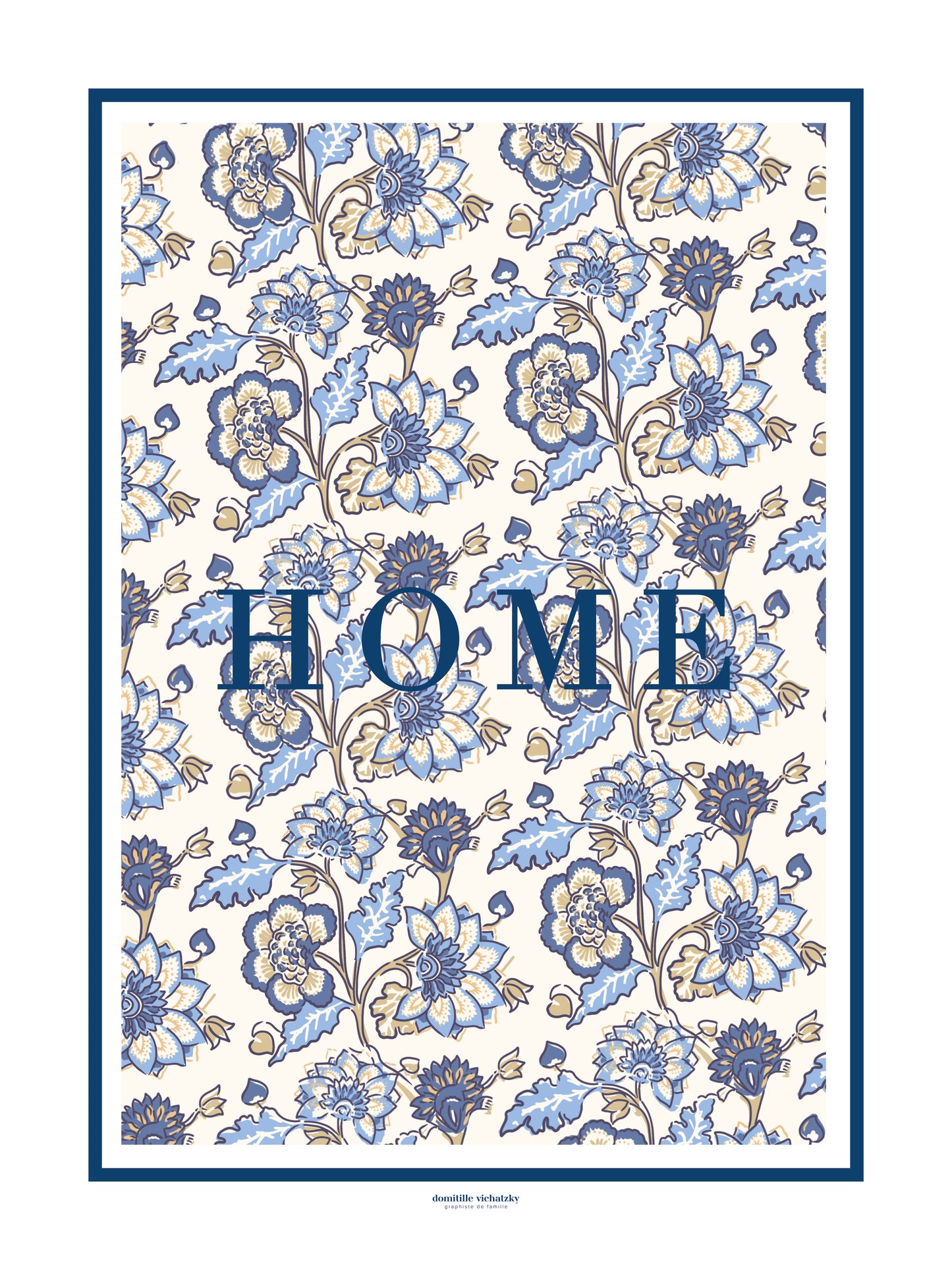 Affiche Aniya Bleu Cobalt - - motifs indiens – Inspiration blockprint
