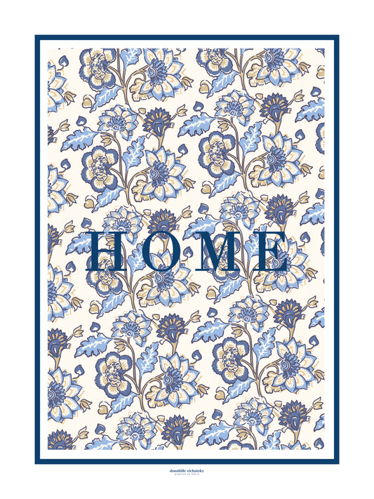 Affiche Aniya Bleu Cobalt - - motifs indiens – Inspiration blockprint