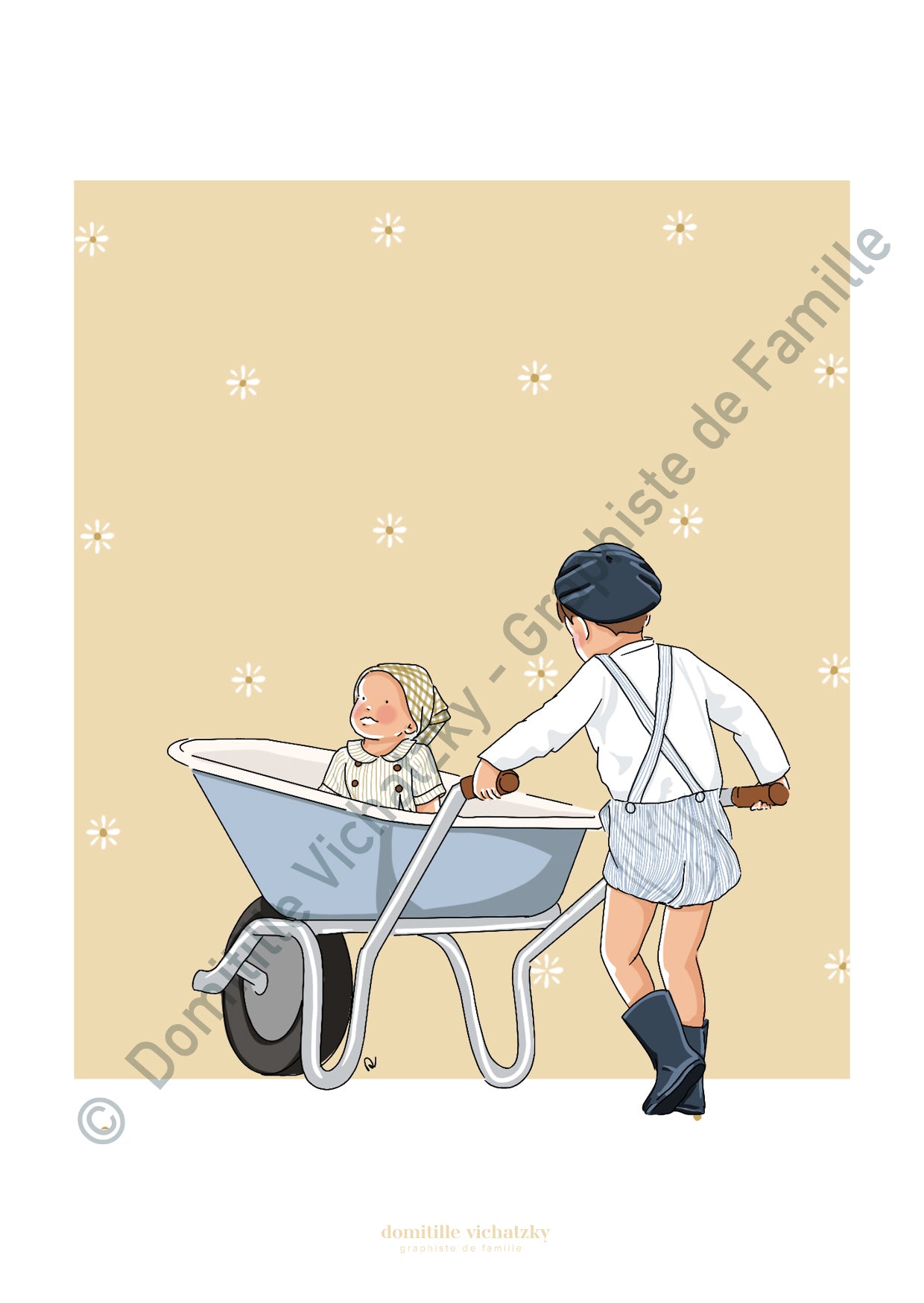 Carte Postale - Course de brouette