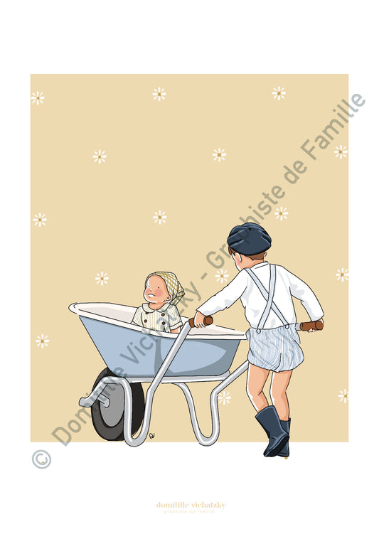 Carte Postale - Course de brouette