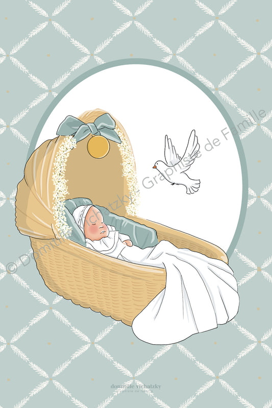 Signet - Baptême - Nouveau né dans son couffin