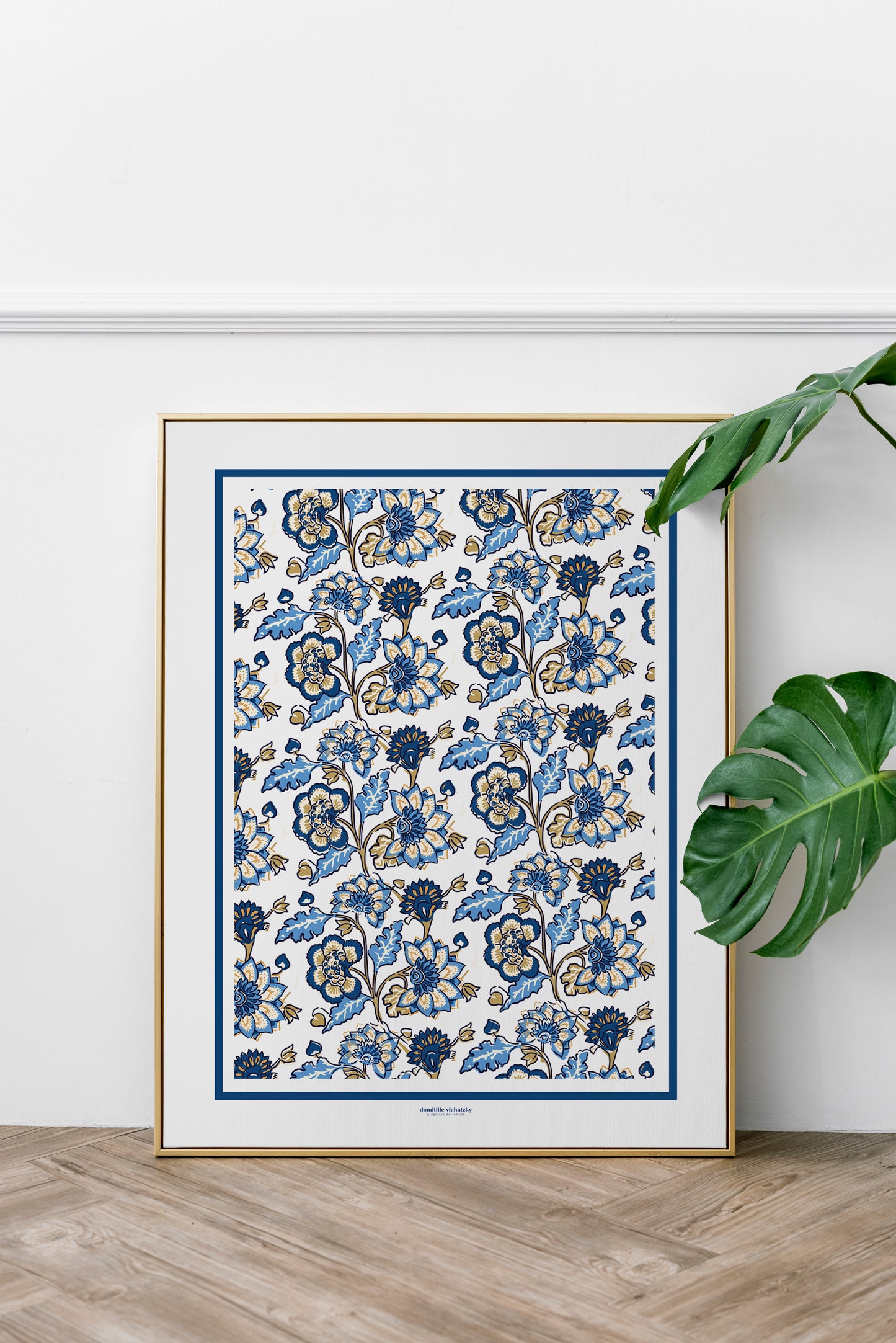 Affiche Aniya Bleu Cobalt - - motifs indiens – Inspiration blockprint