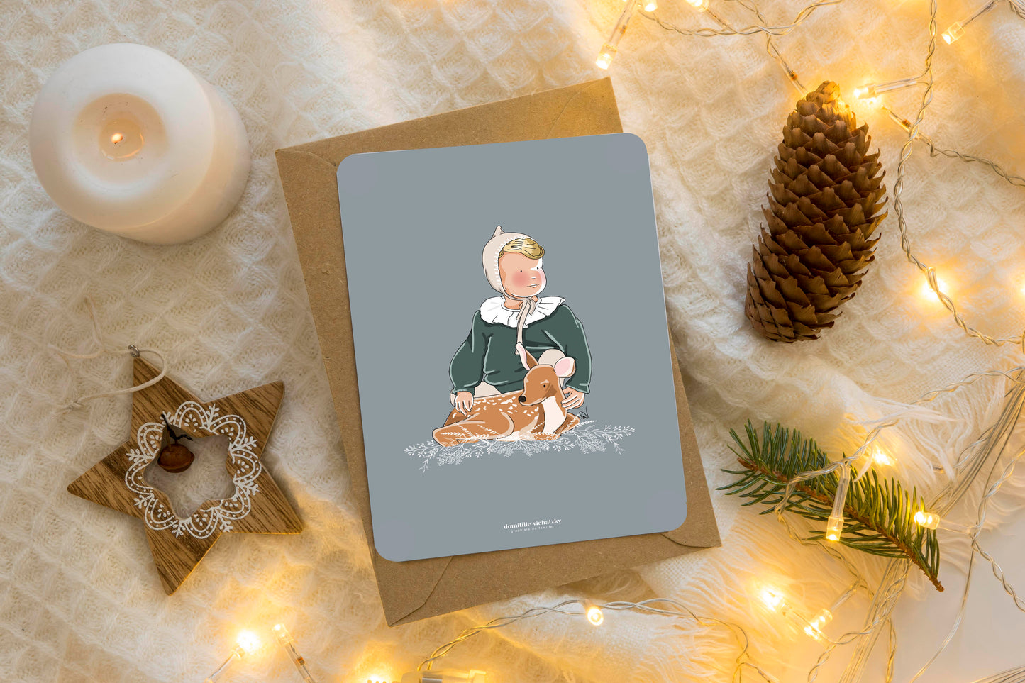 Carte "Petit enfant et son faon"