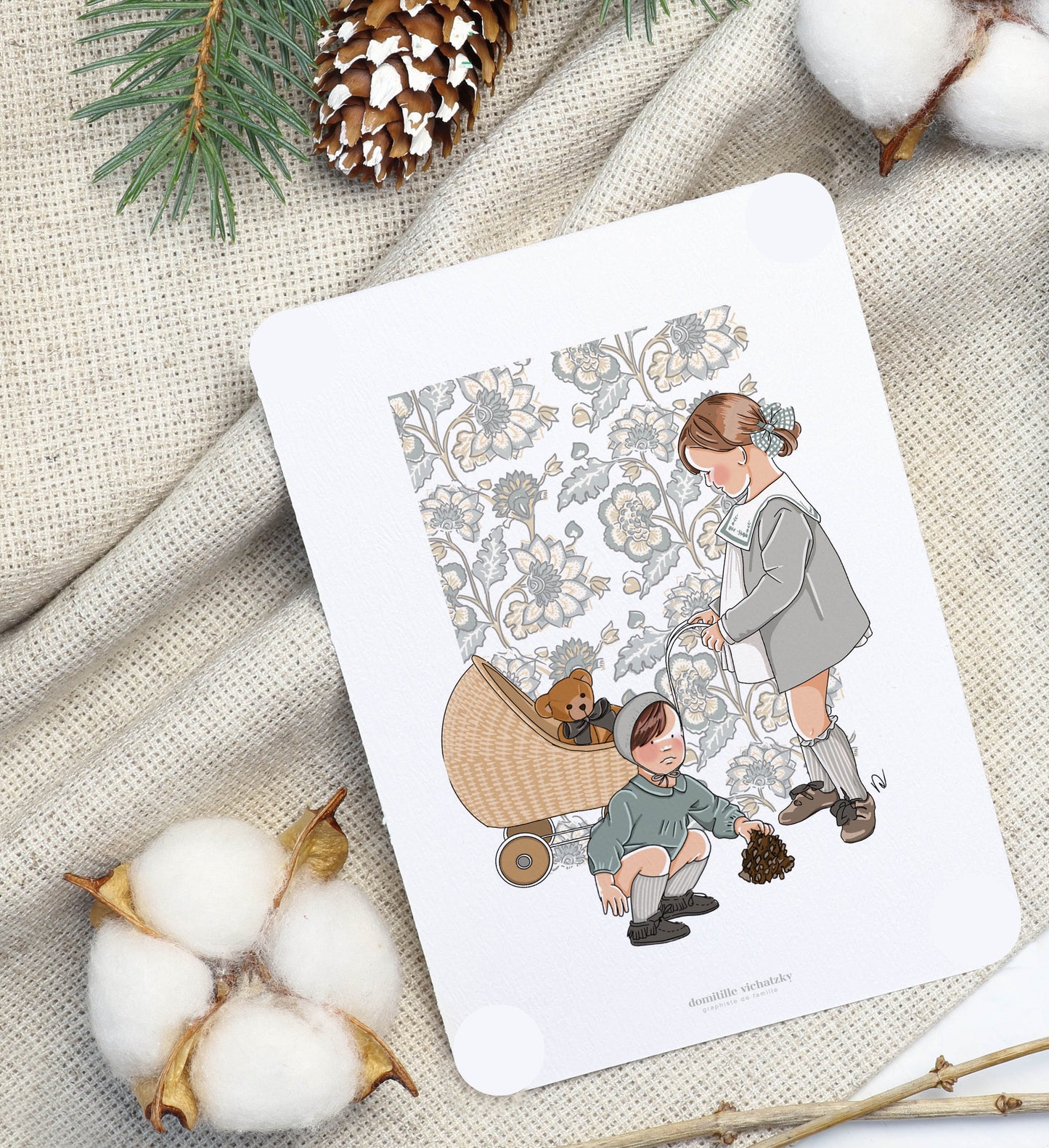 Carte "Fille et garçon jouant"