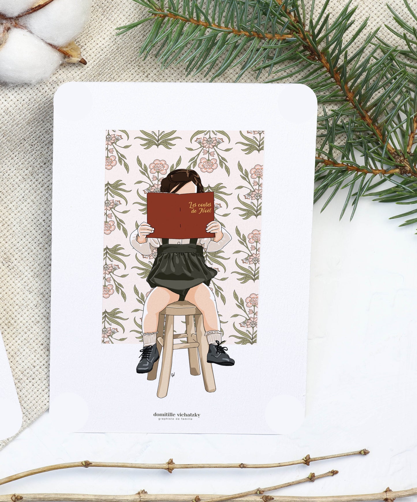 Carte "Fille et les contes de Noël"