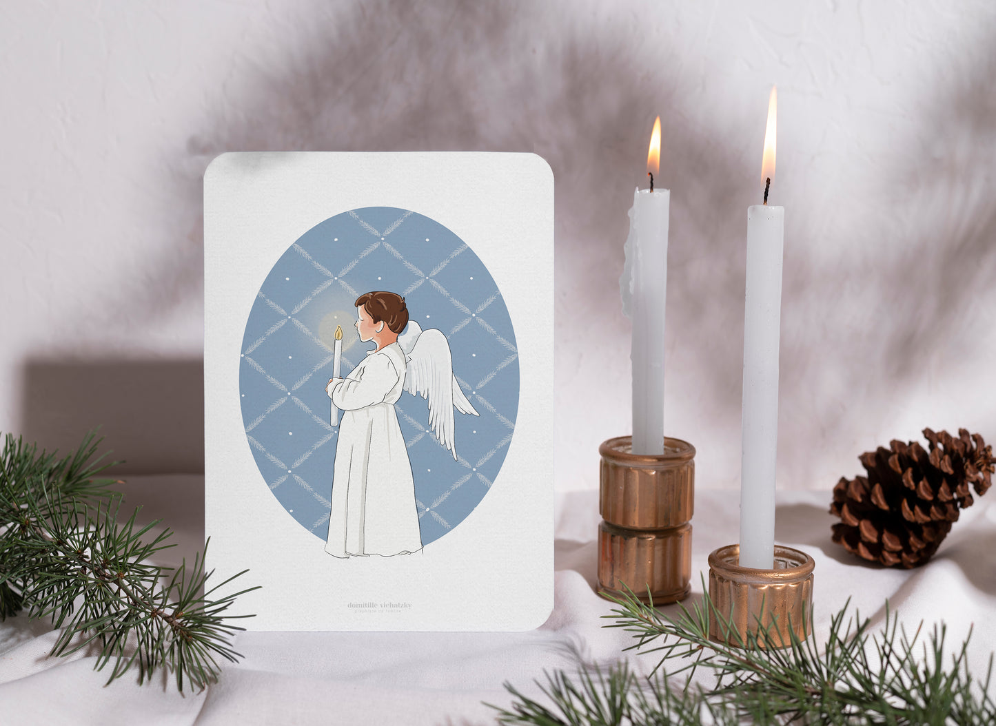 Carte Postale "Petit Ange à la Bougie" Garçon - Noël