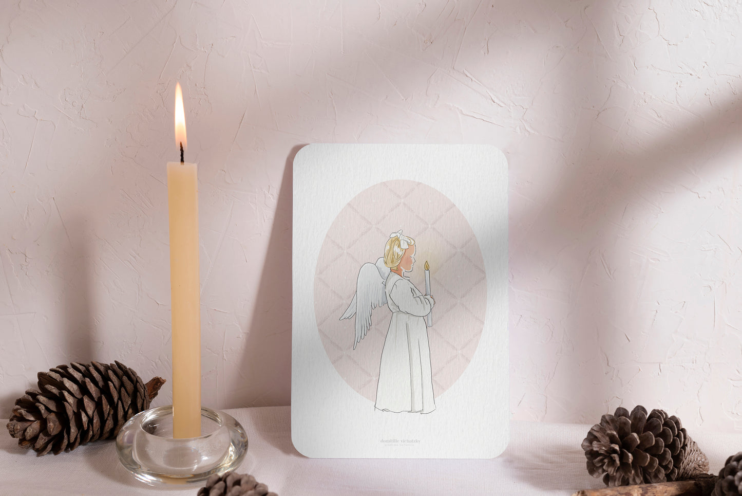 Carte Postale "Petit Ange à la Bougie" Fille - Noël