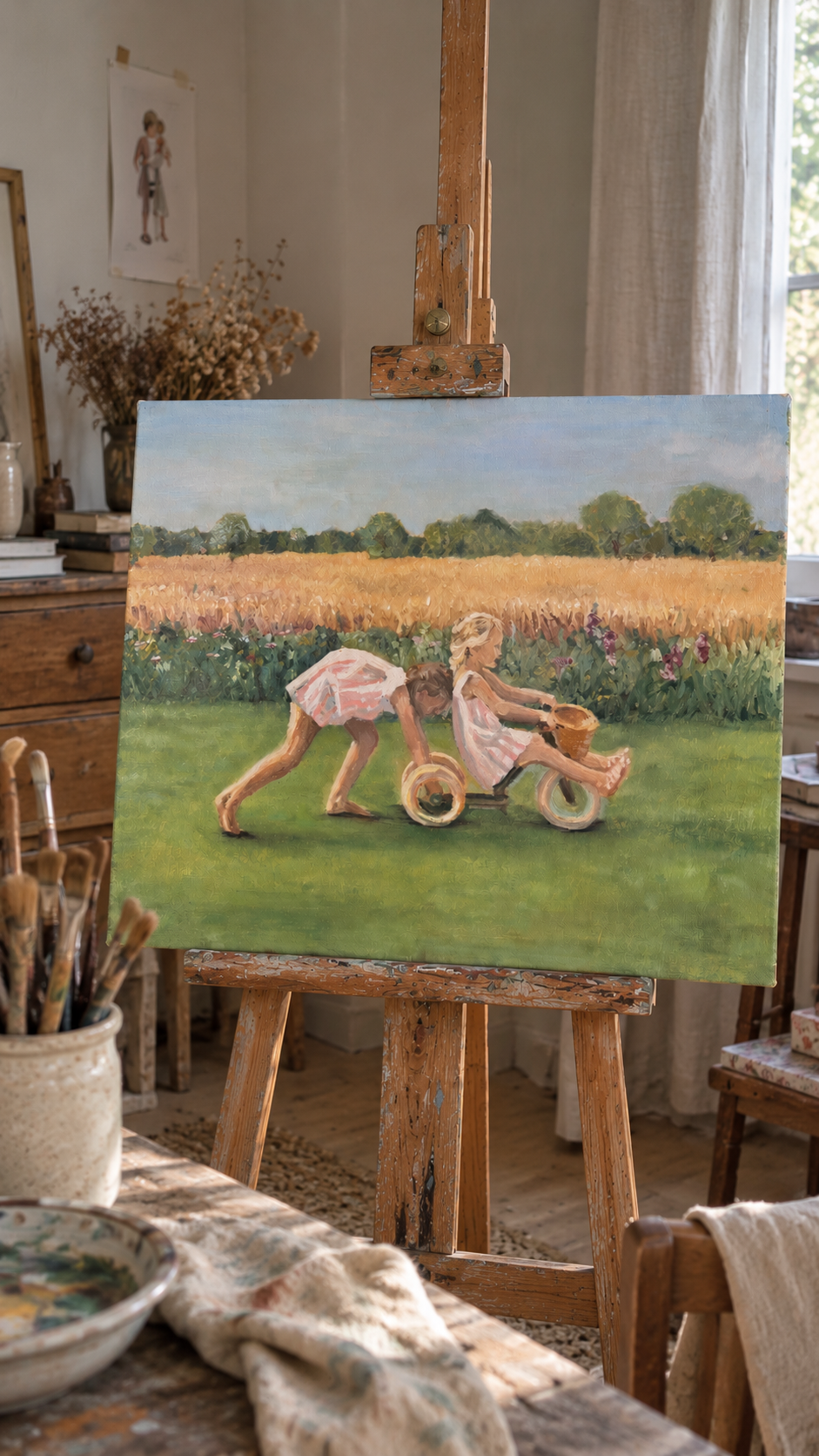 Le tricycle - Peinture à l'huile