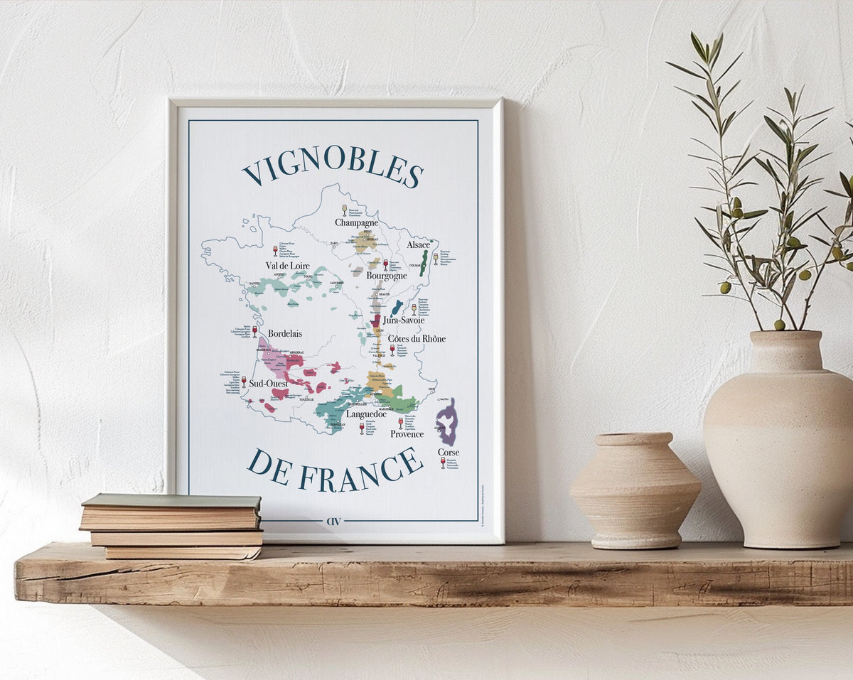 Carte du vignoble de France – Affiche illustrée