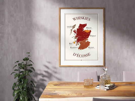 Carte des whiskies d’Écosse – Affiche illustrée