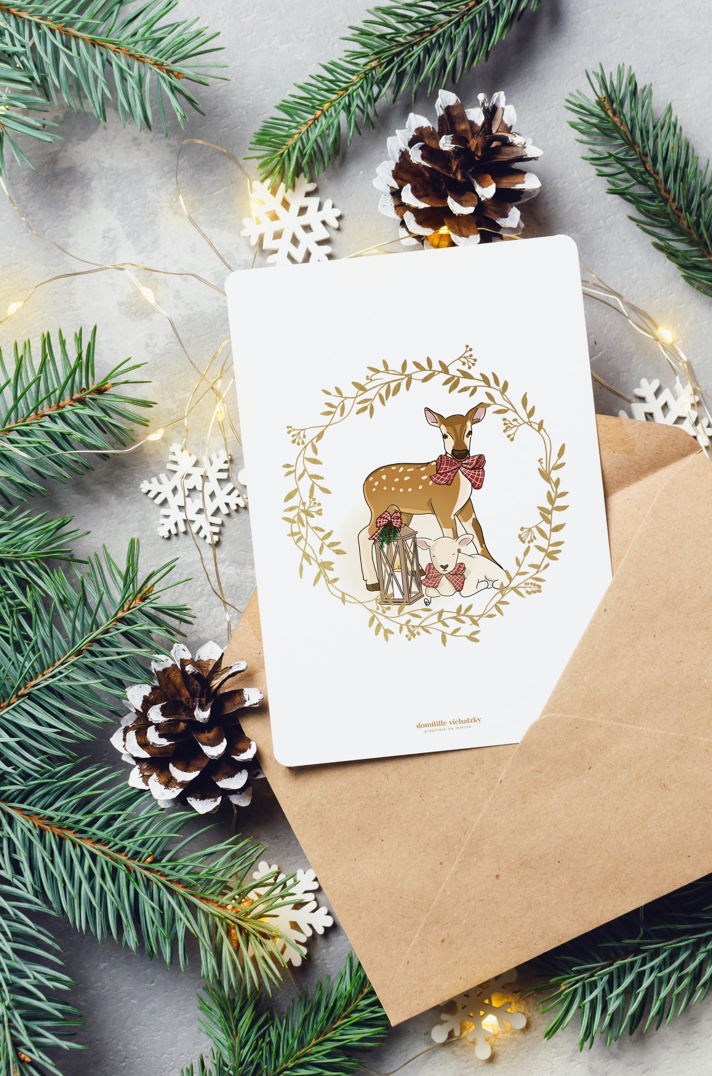 Carte "Faon et Mouton de Noël"