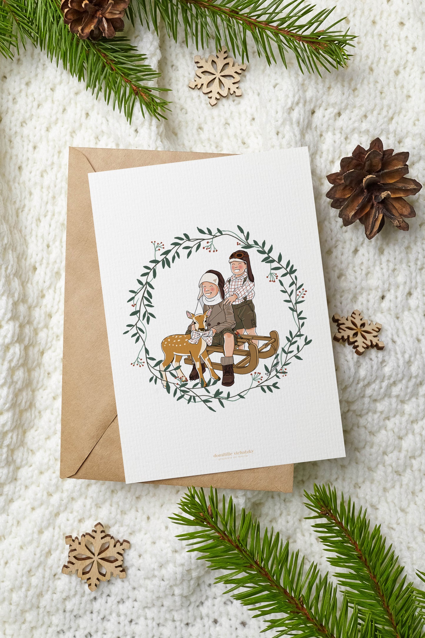 Carte "Garçons et luge"