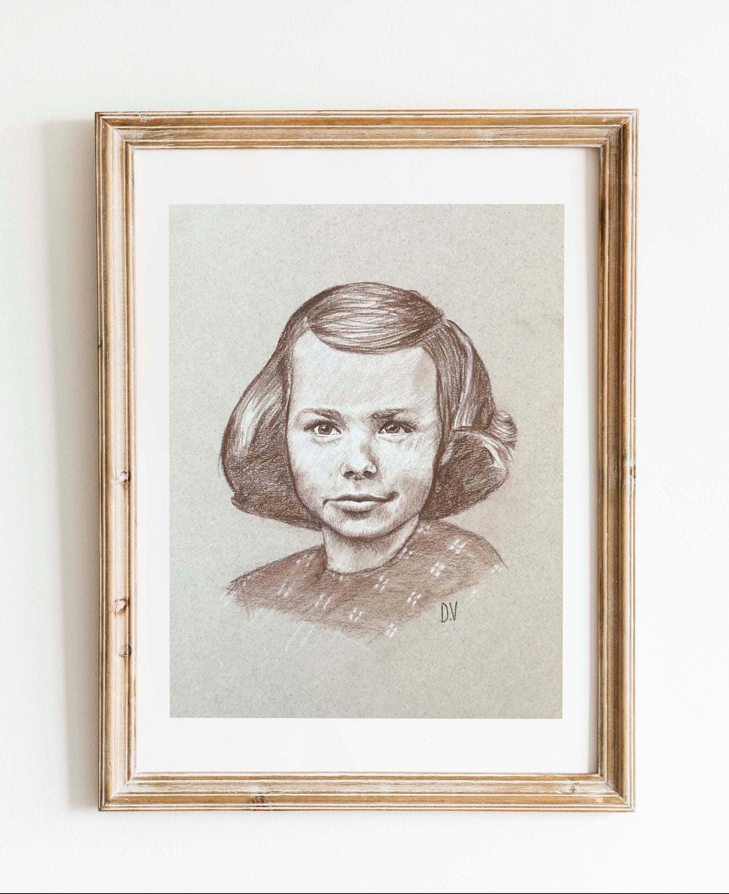 Louise, Portrait au Pastel Sec, Sépia