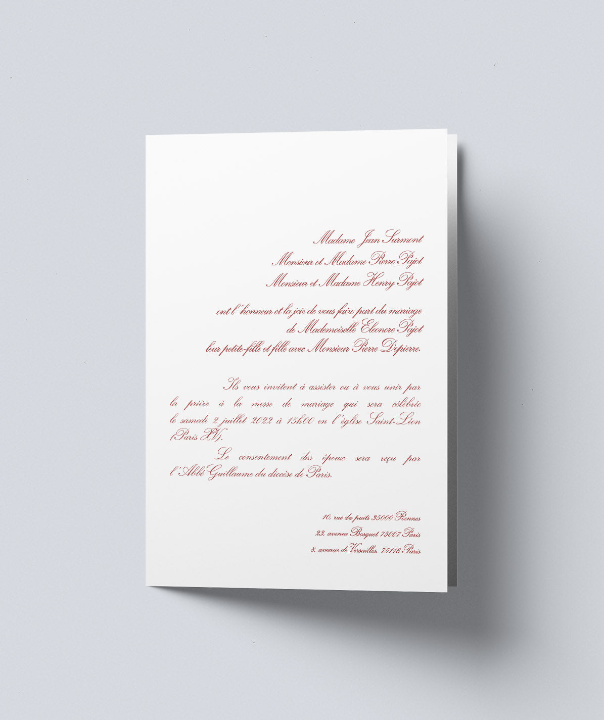 Faire-part de mariage traditionnel 14,5x19cm