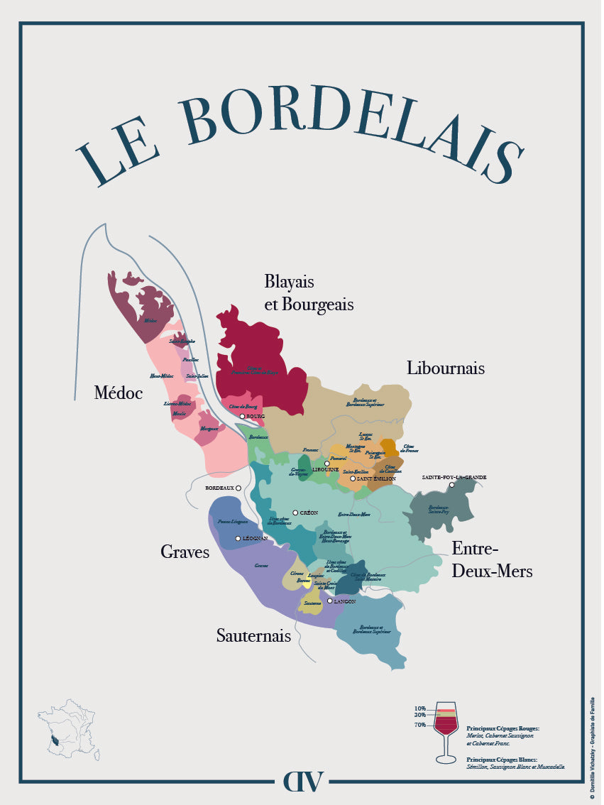 Carte des vins de Bordeaux – Affiche illustrée