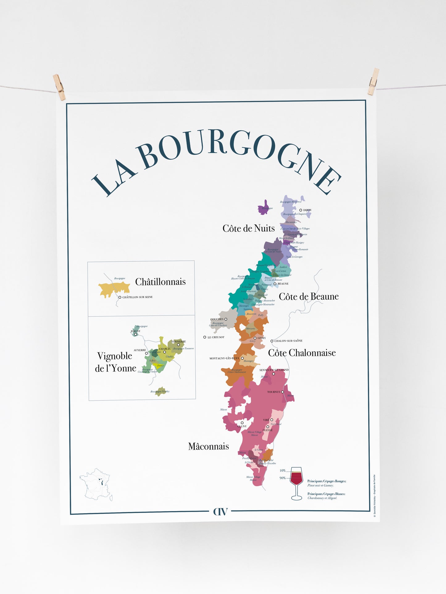 Carte des vins de Bourgogne – Affiche illustrée