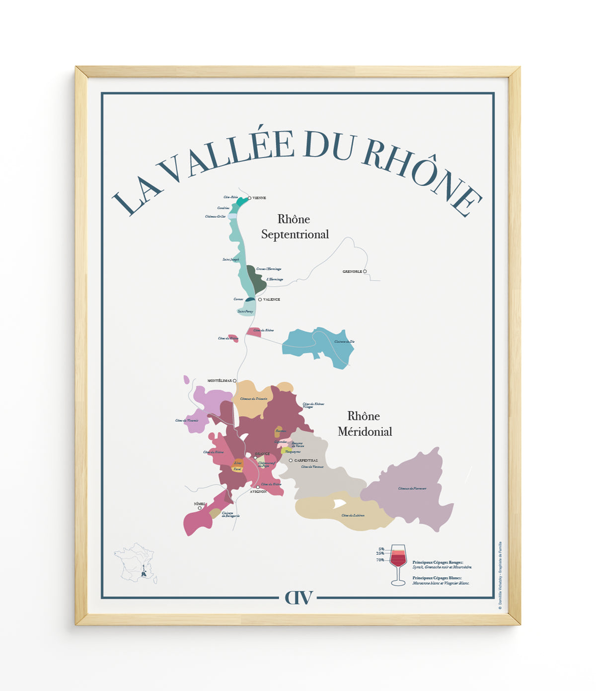Carte des vins de la Vallée du Rhône – Affiche illustrée