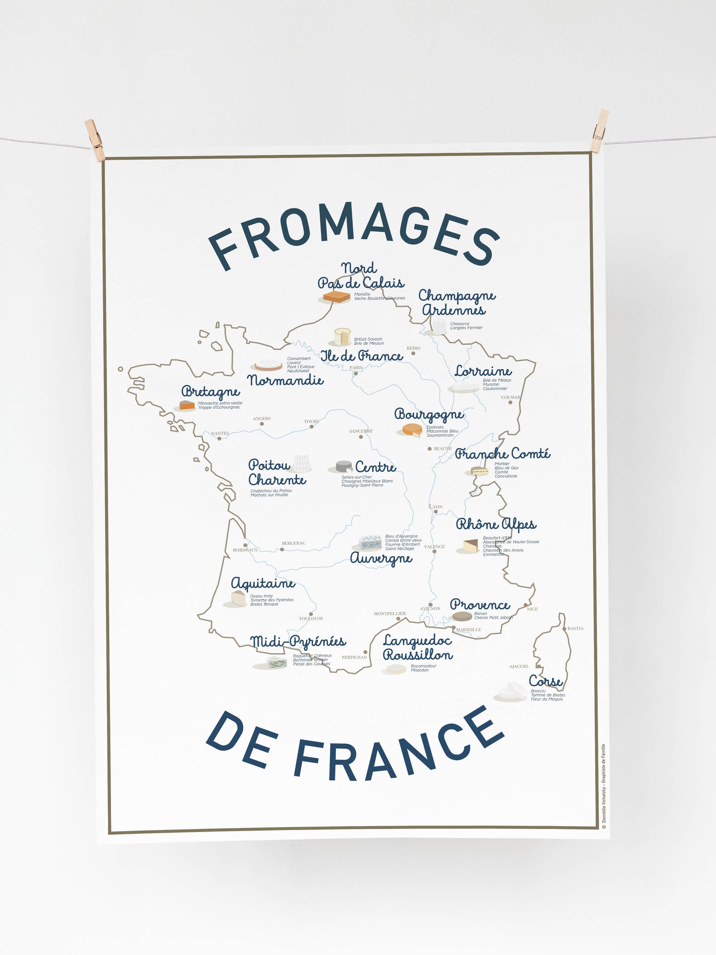 Carte des fromages de France – Affiche illustrée