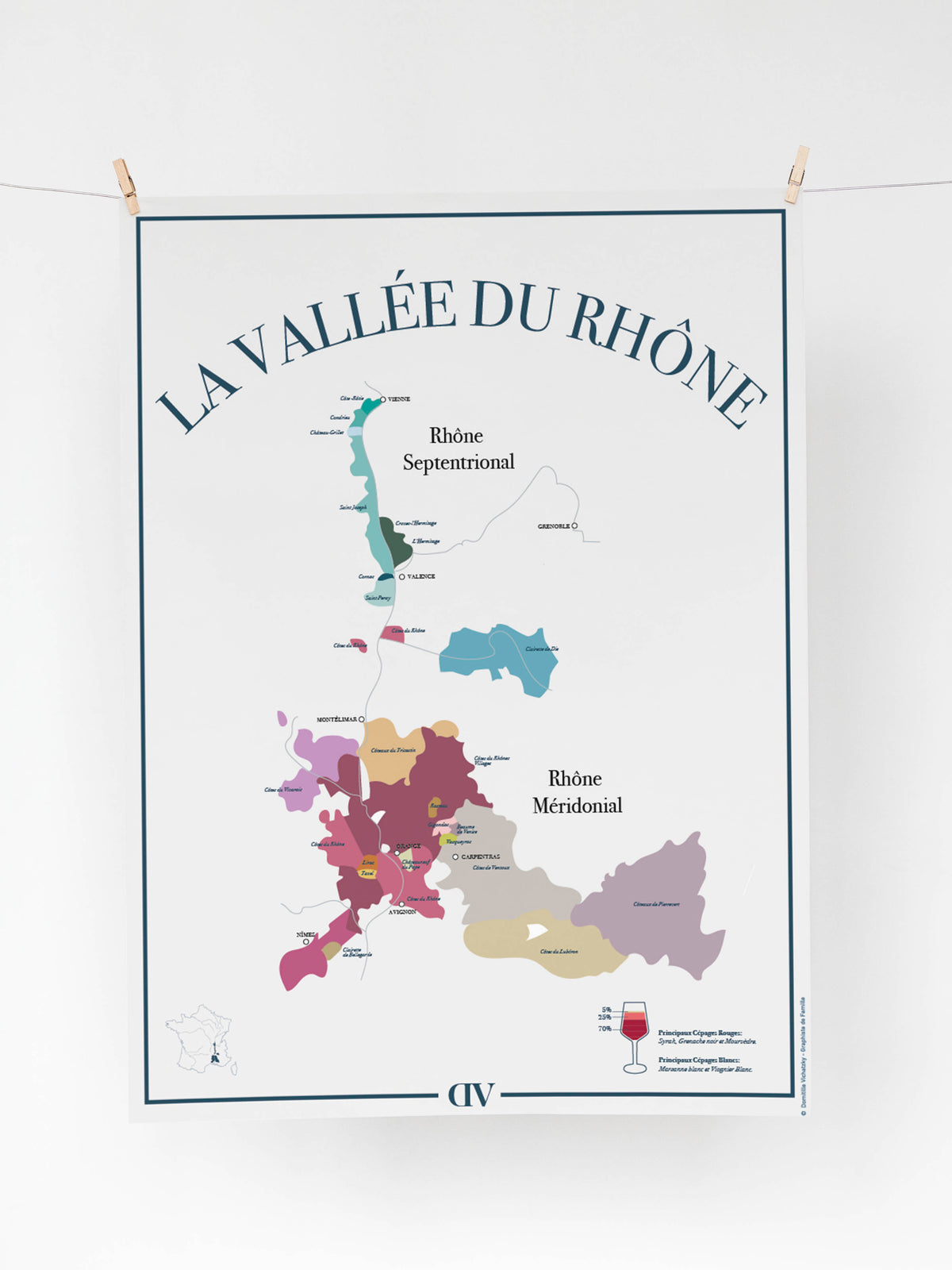 Carte des vins de la Vallée du Rhône – Affiche illustrée