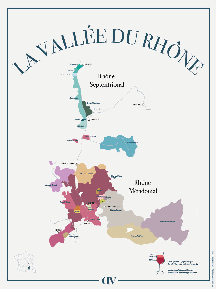 Carte des vins de la Vallée du Rhône – Affiche illustrée
