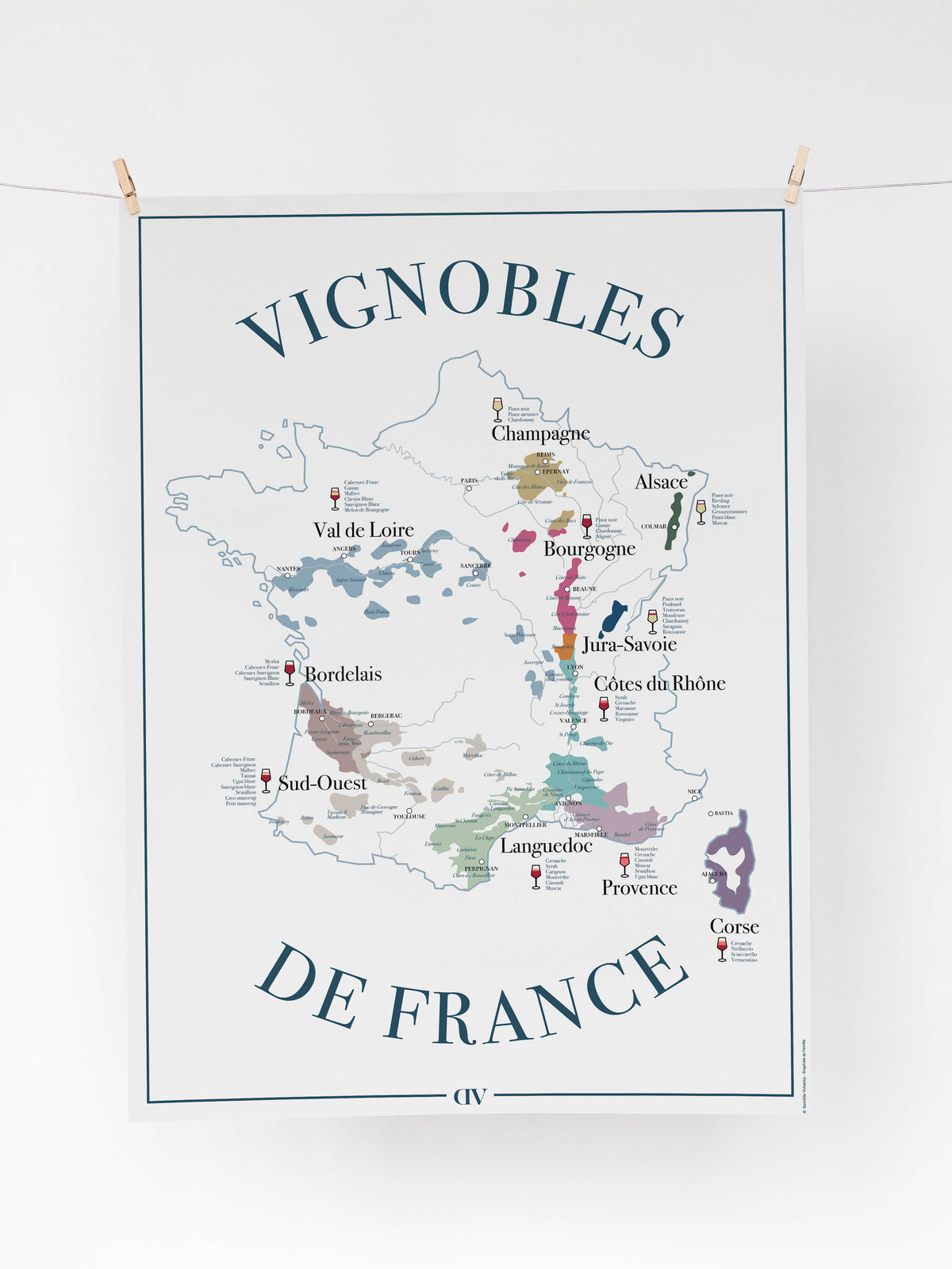 Carte du vignoble de France – Affiche illustrée