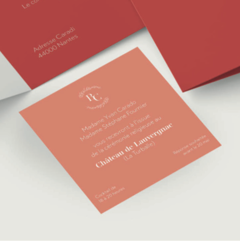 Carton d'invitation mariage carré