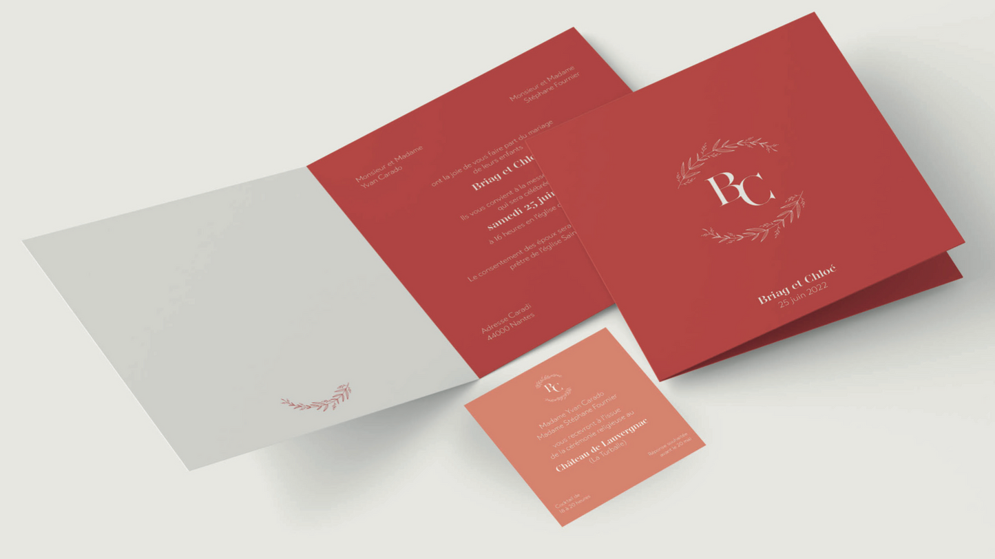 Faire-part de mariage carré initial