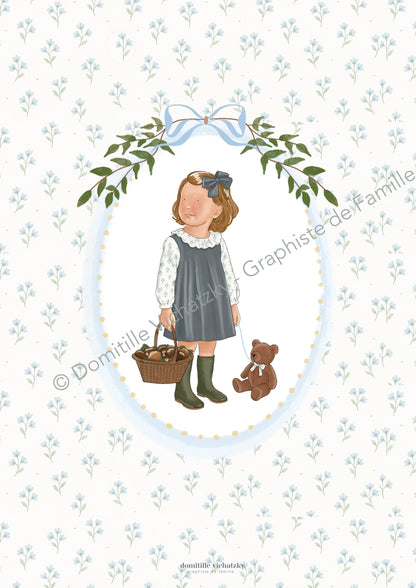 Affiche Cueillette aux Champignons  – Illustration murale pour chambre d’enfant