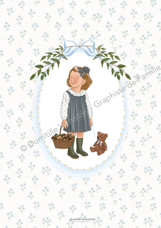 Affiche Cueillette aux Champignons  – Illustration murale pour chambre d’enfant