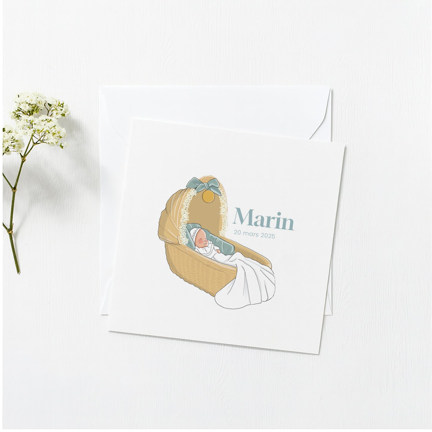 Faire-Part de Naissance Bébé dans son Couffin