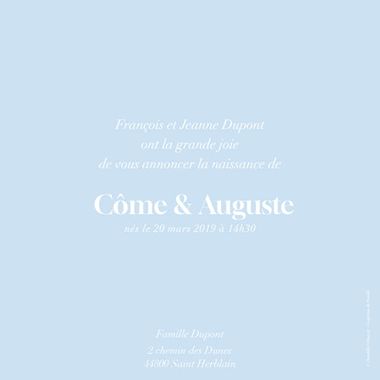 Faire-Part de Naissance Jumeaux