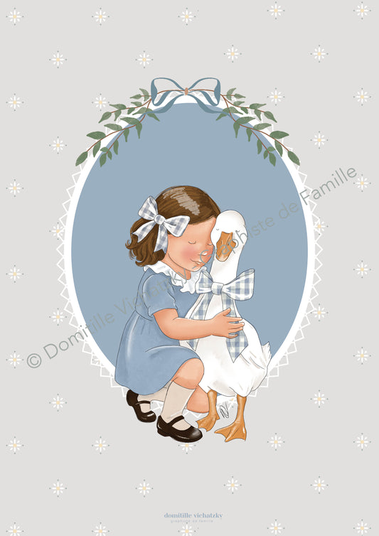 Affiche Petite Fille et son Oie  – Illustration murale pour chambre d’enfant