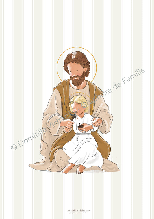 Affiche Enfant Jésus et Saint Joseph  – Illustration murale pour chambre d’enfant