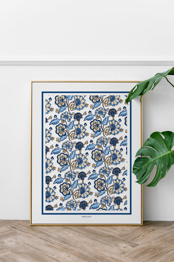 Affiche Aniya Bleu Cobalt - - motifs indiens – Inspiration blockprint