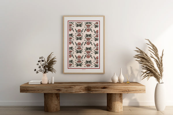 Affiche Asha Carmin - motifs indiens – Inspiration blockprint