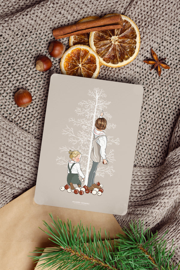 Carte "Petites filles décorant le sapin"