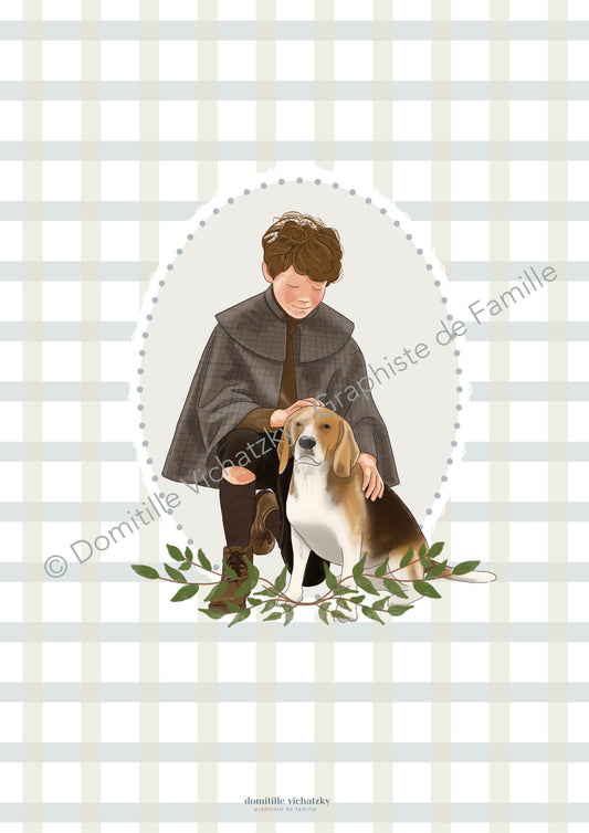 Affiche Petit Garçon et son Chien  – Illustration murale pour chambre d’enfant