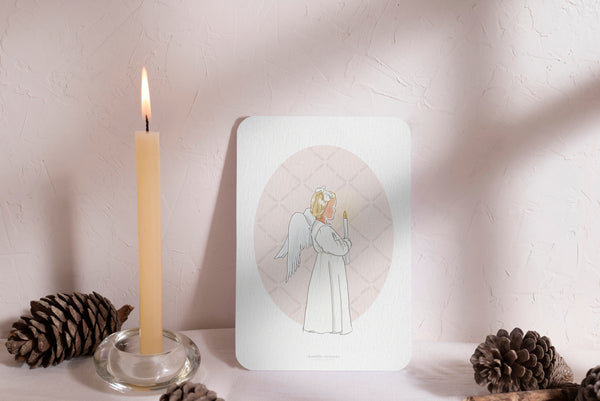 Carte Postale "Petit Ange à la Bougie" Fille - Noël