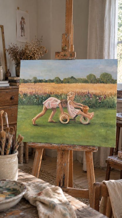 Le tricycle - Peinture à l'huile