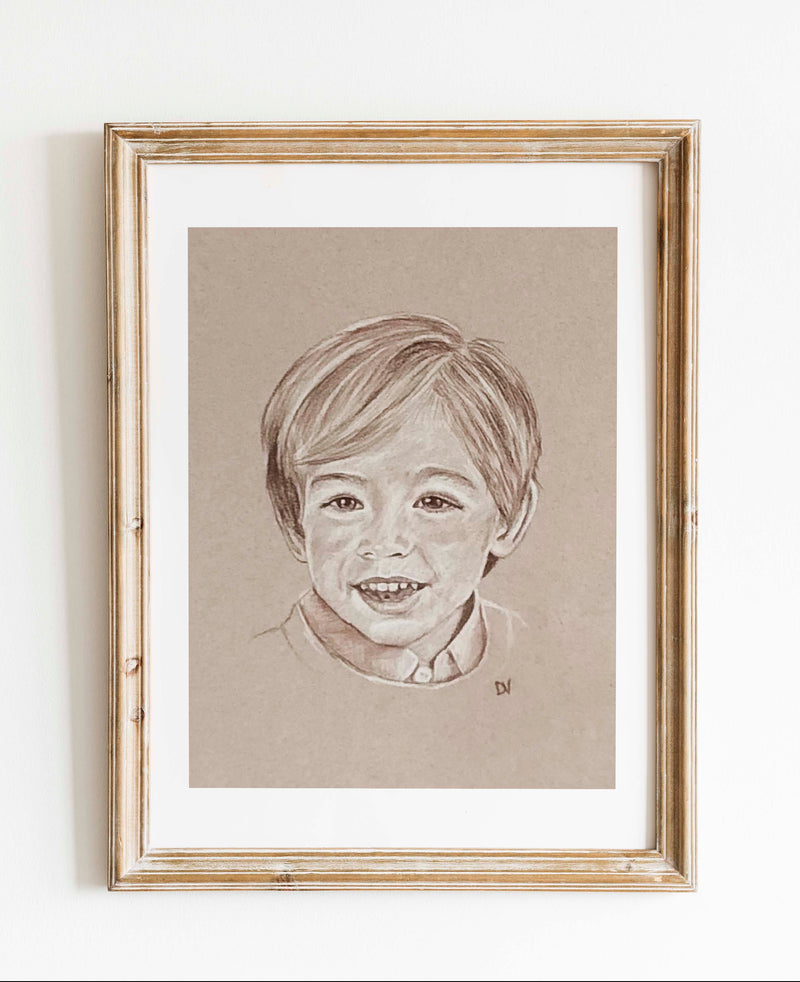 Portrait de Georges au pastel sec sépia, réalisé sur commande d'après photo