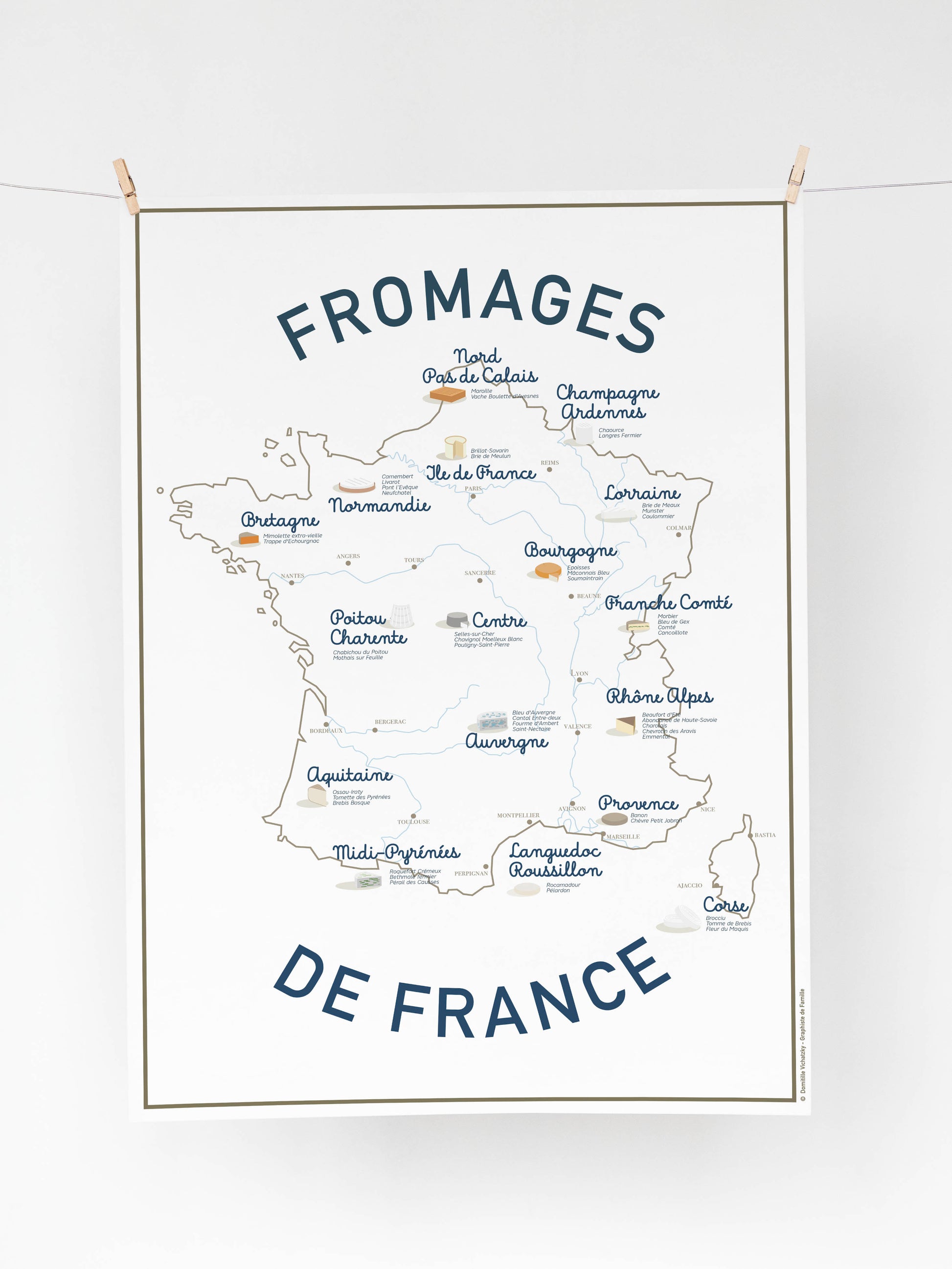 Poster d'art - carte des fromages de france - frog posters Wall Editions