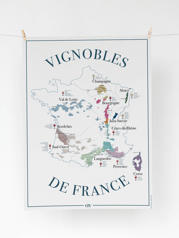 Carte du vignoble de France – Affiche illustrée